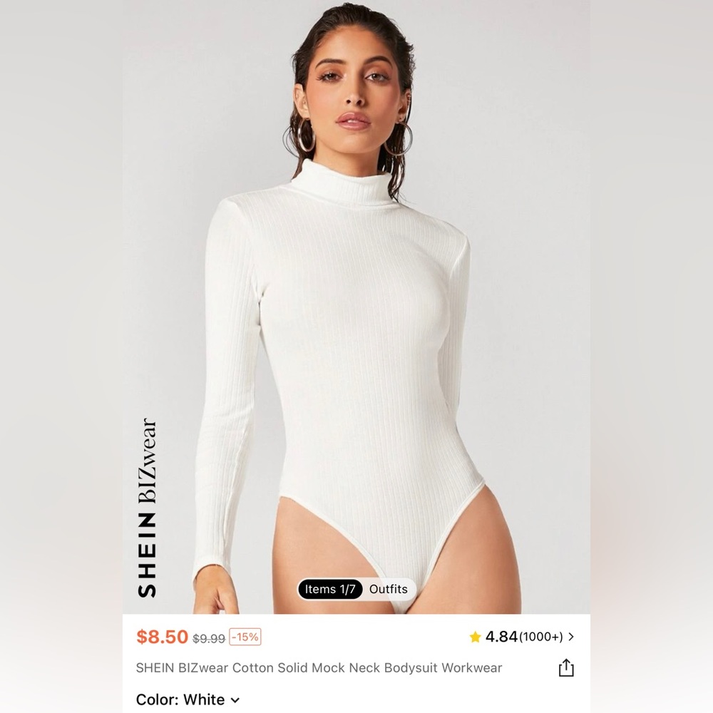 Shein White Mock Neck Bodysuit
